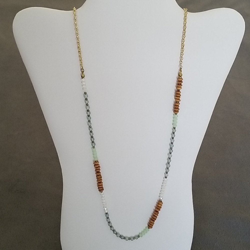 Long Bead and Crystal Necklace